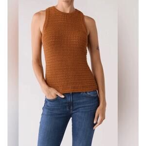 Madewell Crochet-Knit Crewneck Sweater Tank Warm Coffee Small